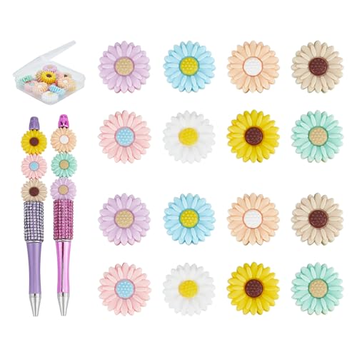 NICENEEDED 16 Stück Bunte Silikon Sonnenblumen Perlen Gänseblümchen Silikonperlen Set Für Die Schlüsselanhängerherstellung von NICENEEDED