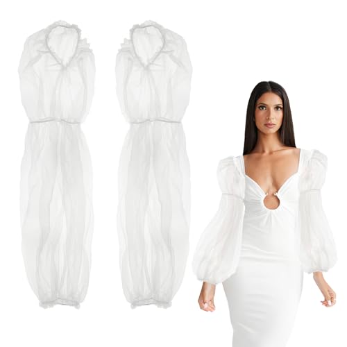 NICENEEDED 2 PCS Abnehmbare Puffy Plain Tüll Ärmel Weiße Lange Brautkleider Fingerlose Rüschenärmel Komplettes Cover Up Accessoire Für Kostümfrauen von NICENEEDED