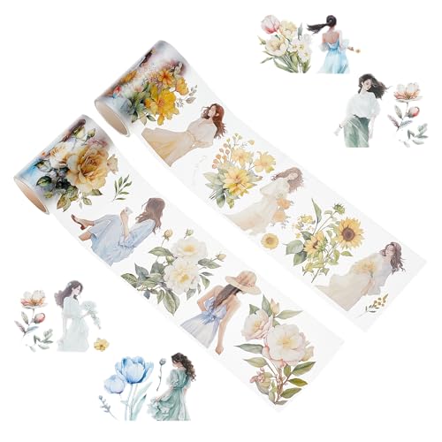 NICENEEDED 2 Rolle Washi Tapes Mit Blumen Transparente Washi Tape Aufkleber Aus PET Für Scrapbooking Florales Dekoband von NICENEEDED