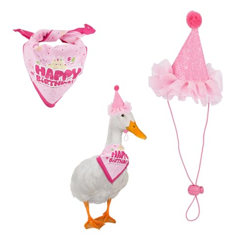 NICENEEDED 2 Stück Happy Birthday Gans Outfit Lawn Goose Outfits Im Ballon Stil Mit Glitzernder Geburtstagsmütze Und Bandana Gänsekleidung Für 23" 17" Dekoration von NICENEEDED