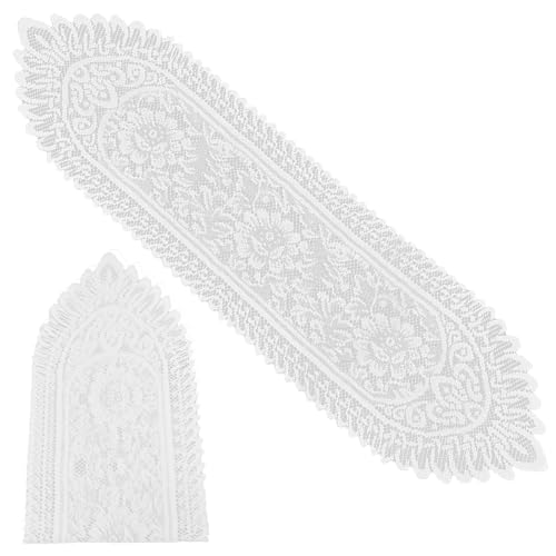 NICENEEDED 2 Stück Rechteckiger Tischläufer Aus Baumwolle Mit Häkelspitze 48 x 13 Zoll Weißer Handgefertigter Tischläufer Deckchen Ovale Kommode Schals Für Hochzeit Party Zuhause Esszimmer von NICENEEDED