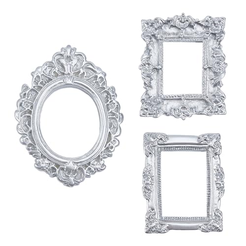 NICENEEDED 3 STK Mini Bilderrahmen Im Vintage Stil Aus Kunstharz Silberne Kleine Bilderrahmen Ovales Rechteckiges Wandbehang Antikes Foto Für Schmuck Display Urlaubsparty Dekoration von NICENEEDED