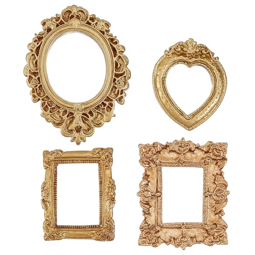 NICENEEDED 4 Stück Mini Bilderrahmen Im Vintage Stil Aus Kunstharz Kleine Goldene Bilderrahmen Ovales Rechteckiges Wandbehang Antikes Foto Für Schmuck Display Urlaubsparty Dekoration von NICENEEDED