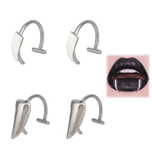 NICENEEDED 4 Stück Vampir Lippenring Aus Edelstahl Verstellbare Nicht Durchdringende Wolfszähne Halloween Lippenringe In C Form Punk Boby Schmuck NICENEEDED 4 Stück Vampir Lippenring Aus Edelstahl Verstellbare Nicht Durchdringende Wolfszähne Halloween Lippenringe In C Form Punk Boby Schmuck von NICENEEDED