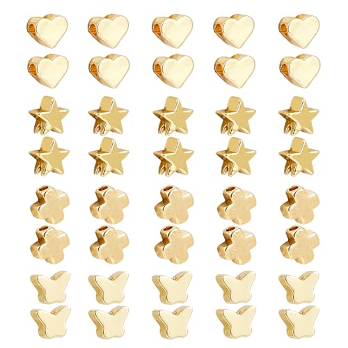 NICENEEDED 40 Stück 18K Vergoldete Abstandsperlen, Herz Kreuz Stern Lose Perlen, Goldene Schmetterlingsperlen Aus Massivem Messing NICENEEDED 40 Stück 18K Vergoldete Abstandsperlen, Herz Kreuz Stern Lose Perlen, Goldene Schmetterlingsperlen Aus Massivem Messing von NICENEEDED