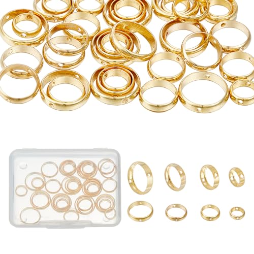 NICENEEDED 40 Stück Runde Perlenrahmen, Kreisförmige Rahmenverbinder Aus 18K-Gold, Lose Messingperlen, 2-Loch-Rahmen, Abstandsperlen Für Die Herstellung von Armbändern Und Halsketten von NICENEEDED