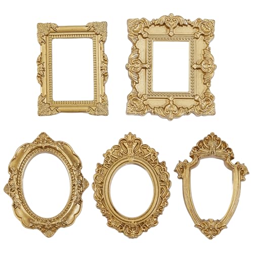 NICENEEDED 5 Stück Mini Bilderrahmen Im Vintage Stil Aus Kunstharz Kleine Bilderrahmen Aus Bronze Ovales Rechteckiges Wandbehang Antikes Foto Für Schmuck Display Urlaubsparty Dekoration von NICENEEDED