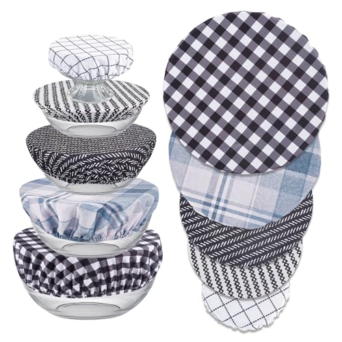 NICENEEDED 5 Stück Wiederverwendbare Stoff Schüsselabdeckungen 5 Größe Dehnbare Stoffdeckel Elastische Aufbewahrungsabdeckung Bauernhaus Plaid Schalen Deckel Tuch Geschirr Abdeckungen Für Küche Jar von NICENEEDED