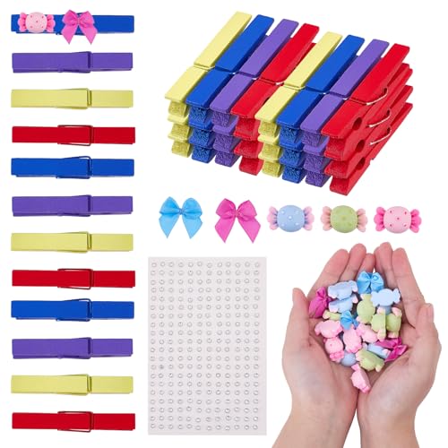 NICENEEDED 60 Satz Cheer Pins Und Spirit Clips 60 Cheer Wäscheklammer Aus Holz 30 Mini Erdbeeren Aus Kunstharz 30 Mini Schleifen. von NICENEEDED