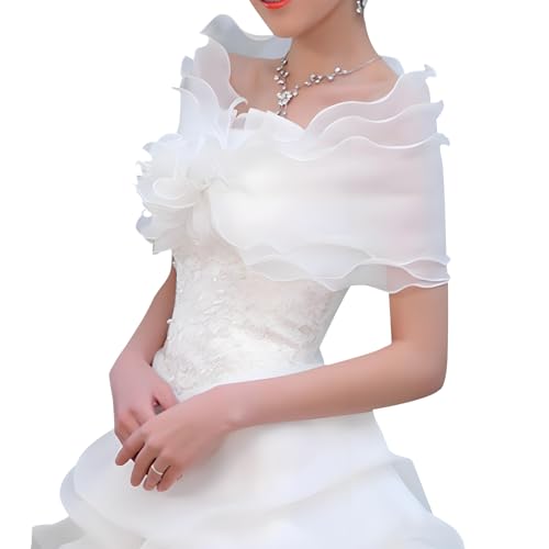 NICENEEDED Abnehmbarer Brautschal Aus Tüll Weiße Hochzeitsträger Puffkleid Schal Ärmelschals Abnehmbares Schulter Cover Up Accessoire Für Hochzeitskostüme von NICENEEDED