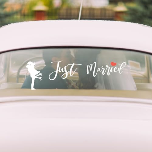 NICENEEDED Autodekoration „Just Married“ - Weiß, Kunststoff, Klassisch, Hochzeit, Auto, Fenster, glatte Oberflächen von NICENEEDED