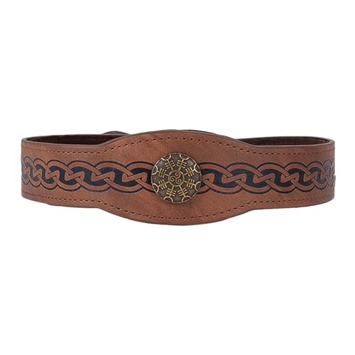 NICENEEDED Braunes Wikinger Stirnband Aus Leder Mittelalterliche Geprägte Verstellbare Reif Henkelstücke Tiara Custume Retro Renaissance Stirnband Für Männer Frauen Cosplay von NICENEEDED