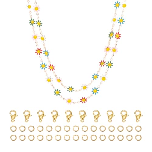 NICENEEDED Bunte Gänseblümchen-Blumenkette, 18K Vergoldete Kettenspule Mit Biegeringen Und Karabinerverschlüssen, Emaillierte Blumenkettenrolle NICENEEDED Bunte Gänseblümchen-Blumenkette, 18K Vergoldete Kettenspule Mit Biegeringen Und Karabinerverschlüssen, Emaillierte Blumenkettenrolle von NICENEEDED