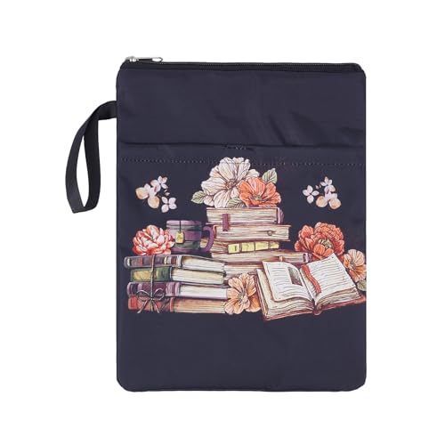 NICENEEDED Dicker Buchumschlag Mit Blumenmuster Und Reißverschluss Buchhülle Mit Breiterem Seil Buchschutz Für Buchliebhaber wasserdichte Buchtasche Mit Fronttasche von NICENEEDED