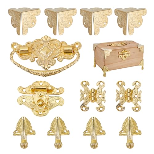 NICENEEDED Goldfarbene Scharniere Für Schmuckschatullen Haspenverschluss Eckschutz Set Für Schlossriegel Griff Und Box Gravierte Riegel Haspenscharniere Beschläge NICENEEDED Goldfarbene Scharniere Für Schmuckschatullen Haspenverschluss Eckschutz Set Für Schlossriegel Griff Und Box Gravierte Riegel Haspenscharniere Beschläge von NICENEEDED