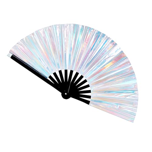 NICENEEDED Laser Rave Handfächer Holografische Hand Faltfächer Großer Faltbarer Glitzerfächer. Faltbarer Bambus Handfächer Mit Klacks Motiv. von NICENEEDED