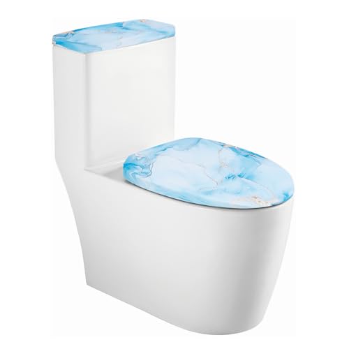 NICENEEDED Toilettendeckel Und Sitzschutzbezug Mit Blauem Marmor Print Badezimmer Toilettendeckelbezüge Stretch Toilettenbezüge Set Waschbarer Staubschutz Fürs Badezimmer Passend von NICENEEDED