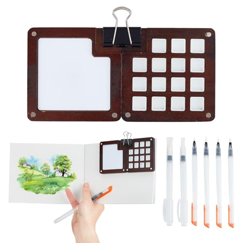 NICENEEDED Tragbares Mini Aquarellpaletten Set 15 Gitter Holzpalettenbox Aquarellpapierblock Aquarellpinselstifte NICENEEDED Tragbares Mini Aquarellpaletten Set 15 Gitter Holzpalettenbox Aquarellpapierblock Aquarellpinselstifte von NICENEEDED