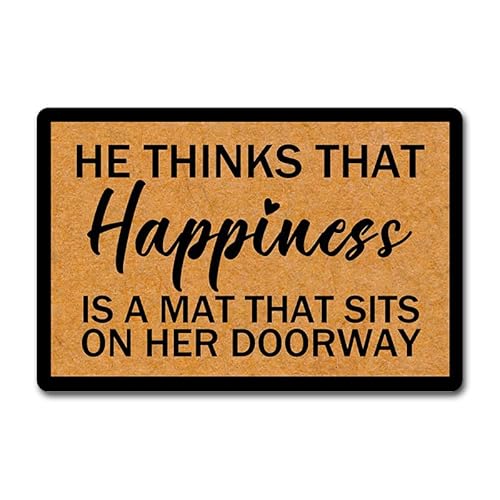 Lustige Fußmatte für Haustür, rutschfeste Willkommensmatte mit Aufschrift "Happiness is a Mat That Sits On Her Doorway", 60 x 40 cm, strapazierfähige Gummimatte für den Innen- und Außenbereich von NICESIR