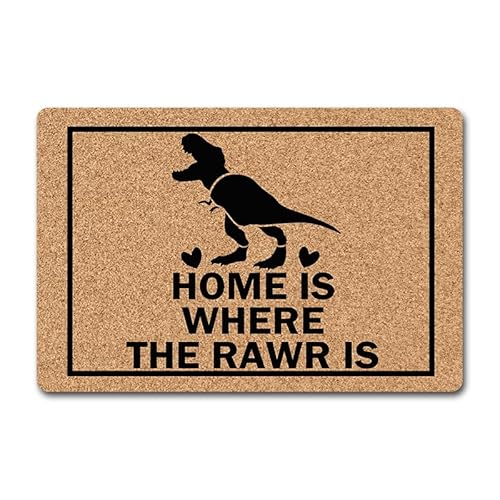 Lustige Fußmatte für Haustür, rutschfeste Willkommensmatte mit "Home is Where The RawR is"-Design – langlebige Gummimatte für den Innen- und Außenbereich, 60 x 40 cm Lustige Fußmatte für Haustür, rutschfeste Willkommensmatte mit "Home is Where The RawR is"-Design – langlebige Gummimatte für den Innen- und Außenbereich, 60 x 40 cm von NICESIR