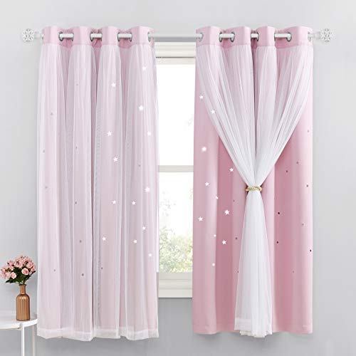NICETOWN Vorhang Kinderzimmer Mädchen Gardine 2er Set Dekoration Curtains Doppellagige Verdunklungsvorhänge mit Hohlen Sternen und Voile H 160 x B 132 cm, Hellpink NICETOWN Vorhang Kinderzimmer Mädchen Gardine 2er Set Dekoration Curtains Doppellagige Verdunklungsvorhänge mit Hohlen Sternen und Voile H 160 x B 132 cm, Hellpink von NICETOWN