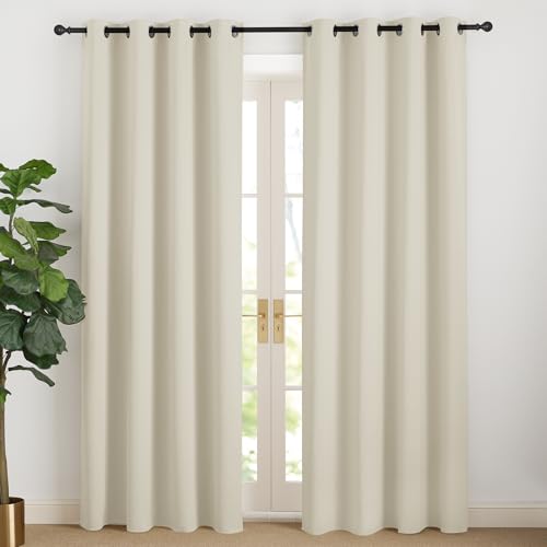 NICETOWN Beige Vorhang Blickdicht Vorhang Isolierend Kälteschutz Gardinen 200 cm Lang Verdunkelungsvorhang Ösen Vorhänge Wohnzimmer Modern Übergardinen Ösenschal 2er Set, Hellbeige H200 x B140 cm von NICETOWN