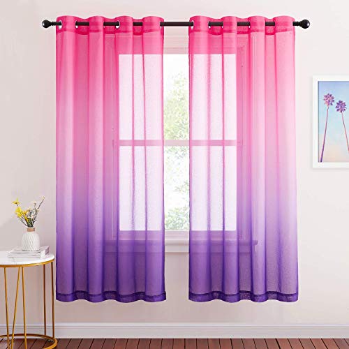 NICETOWN Farbverlauf Vorhang Kinderzimmer Mädchen - 2 Stücke H 175 x B 140 cm Fenster Gardinen Leinenoptik Halbtransparent Ösenvorhang Kinderzimmer Dekoschals Voile Vorhänge, Pink+Lila von NICETOWN