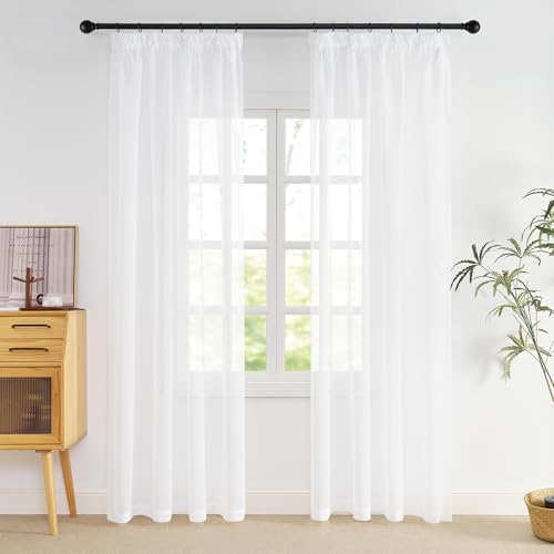 NICETOWN Gardine Weiß Transparent Voile Gardinen mit Kräuselband für Schiene 225 cm Hoch Vorhänge Weiss Wohnzimmer Vorhang Durchsichtig Sheer Curtains 2er Set H 225 x B 140 cm von NICETOWN