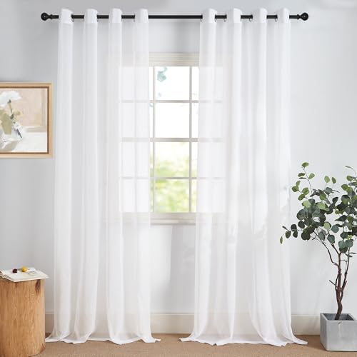 NICETOWN Gardinen Weiss Transparent Wohnzimmer Vorhänge Durchsichtig 2er Set H 245 x B 140 cm Leinenoptik Gardine Voile Weiss Ösenvorhang Durchlässig von NICETOWN
