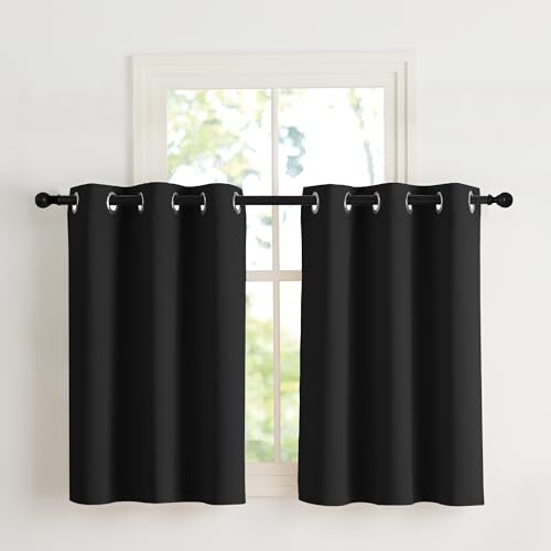 NICETOWN Scheibengardinen Modern Kurzgardine Vorhang Schwarz Blickdicht Kurze Gardinen mit Ösen 2er Set H90 x B107 cm Küchengardinen Thermo Vorhänge Kurz Verdunkelungsvorhang, H90 x B107 cm von NICETOWN