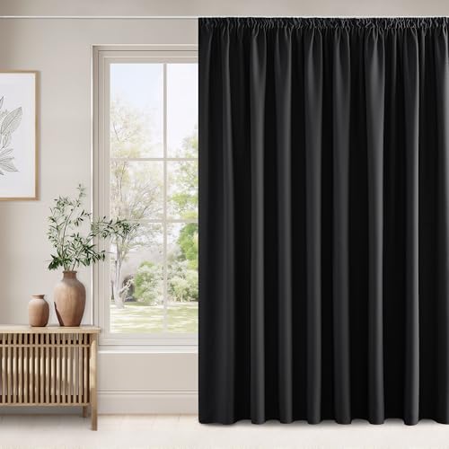 NICETOWN Schwarze Gardinen für Große Fenster Blickdichte Vorhänge mit Kräuselband Wohnzimmer Thermovorhang Hitzeschutz 1er Set 240 x 300 cm(HxB) Verdunkelungsvorhänge Lichtundurchlässig von NICETOWN