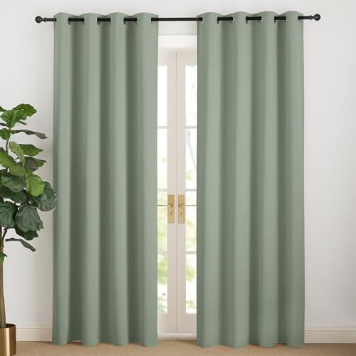 NICETOWN Thermal Curtains for Winter Salbeigrün Vorhänge Verdunkelungsvorhang Kinderzimmer Gardinen 200 cm Lang Übergardinen Wohnzimmer Modern Ösenschal 2er Set, Salbeigrün H200 x B140 cm von NICETOWN