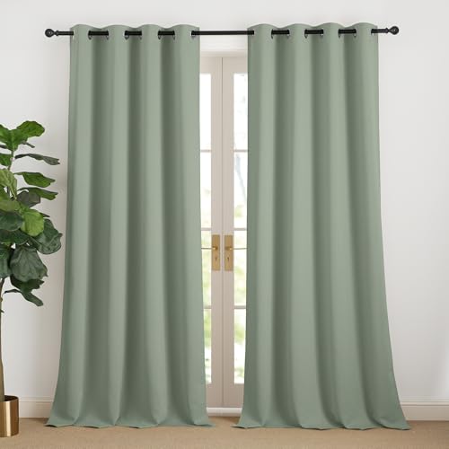 NICETOWN Thermo Vorhänge Gegen Kälte und Hitze Salbeigrün Vorhang Verdunkelungsvorhang Kinderzimmer Gardinen 240 cm Lang Übergardinen Wohnzimmer Modern Ösenschal 2er Set, Salbeigrün H240 x B140 cm von NICETOWN