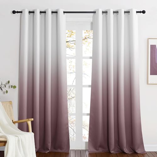 NICETOWN Trockene Rose und grauweiße Verdunkelungsvorhänge für Schlafzimmer, 274 cm lang, Raumverdunkelungsvorhänge für Wohnzimmer, wärmeisolierte Ombré-Vorhänge, 132 x 274 cm, 2 Paneele von NICETOWN
