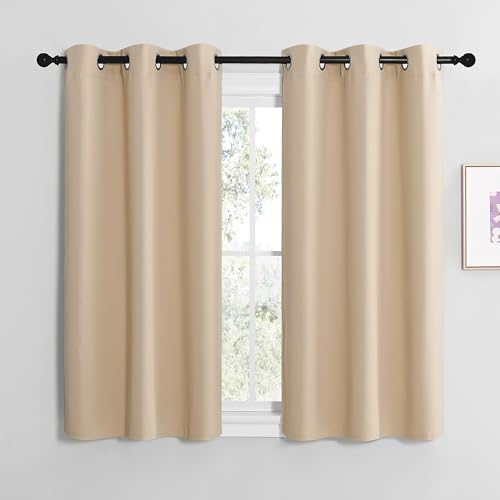 NICETOWN Vorhänge Beige Blickdicht Bistrogardine 2er Set H120 x B107 cm Vorhang Kurz Fenster Gardinen mit Ösen Kurz Thermo Gardine Fenstergardinen Modern Schlafzimmer, Biscotti Beige H120 x B107 cm von NICETOWN