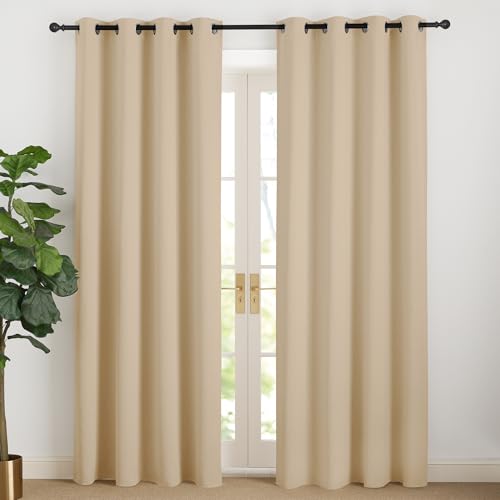 NICETOWN Vorhänge Blickdicht Beige Dicker Vorhang Gegen Kälte Gardinen 200 cm Lang Lichtundurchlässige Vorhänge mit Ösen Übergardinen Wohnzimmer Modern 2er Set, Biscotti Beige H200 x B140 cm von NICETOWN