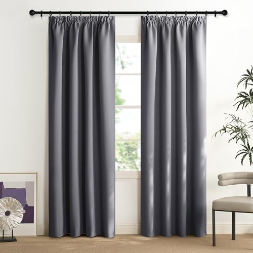 NICETOWN Vorhänge Grau Wohnzimmer Verdunklungsvorhänge für Schienen Vorhang Thermo Wärmeisolierend 2er Set 200 x 140 cm(HxB) Gardinen Lichtundurchlässig von NICETOWN