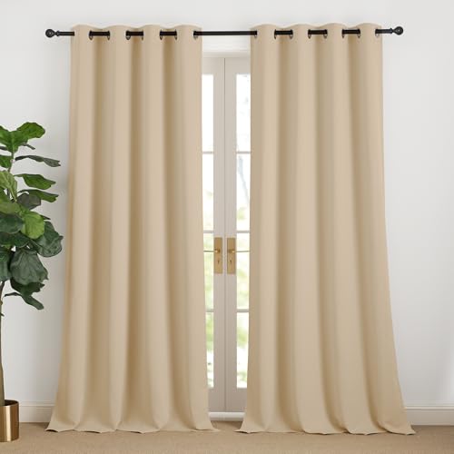 NICETOWN Vorhang Isolierend Kälteschutz Vorhänge Blickdicht Beige Gardinen 240 cm Lang Lichtundurchlässige Vorhänge mit Ösen Wohnzimmer Übergardinen Modern 2er Set, Biscotti Beige H240 x B140 cm von NICETOWN