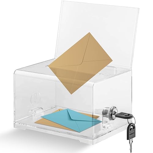 NICEWAT Wahlurne Abschließbar, Acryl Spendenbox mit Schloss, Transparente Wahlurne mit Schildhalter für Kommentare, Stimmzettel, Spenden, 16x12x19.9cm von NICEWAT