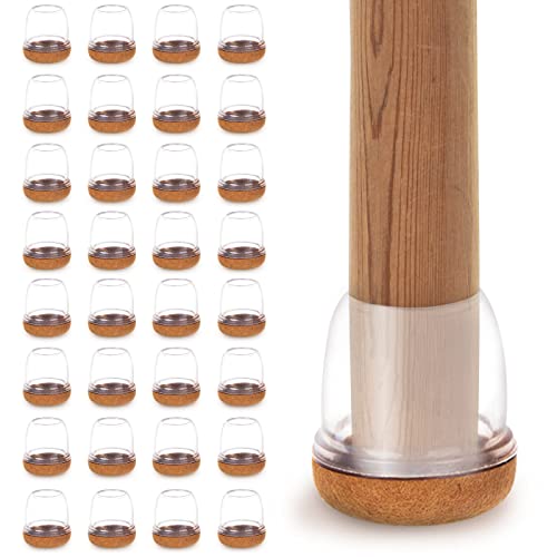 32 Stück Stuhlbeinkappen mit Filz, Stuhlbeinschoner, Schutzkappen für Stuhlbeine, Gummi Stuhlbeinsocken mit Filzpolstern für Hartholzböden, Fliesen und Laminatboden (Transparent, 14-19 mm) von NICEWIN