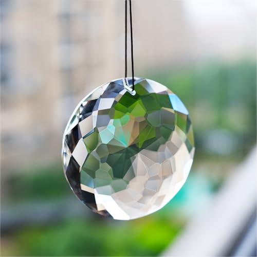 75mm Runde Bauhinia Kristall Prismen Hängender Prisma Kristall Sonnenfänger Regenbogenmacher Kronleuchter Kristallanhänger Ornamente Hängedeko Crystal Pendant für Fensterdeko Garten Haus von NICEYEA