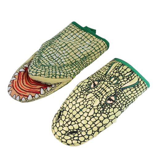 Lustige Krokodil Backhandschuhe Hitzebeständig – BBQ Ofenhandschuhe Set,Küchenschutzhandschuhe,Kreative Tierform für Erwachsene,Grillhandschuhe Anti-Verbrühung für Backofen, Mikrowelle, Backen von NICEYEA