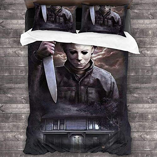 NICHIYO Halloween: The Curse of Michael Myers Bettwäsche-Set - Bettbezug und Kissenbezug, Mikrofaser, 3D-Digitaldruck dreiteiliger Bettwäsche (10,Doubie 200 * 200 cm+50 * 75 cm) von NICHIYO