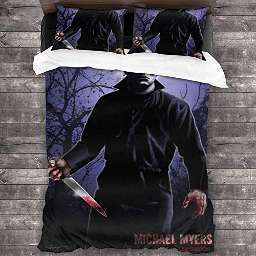 NICHIYO Halloween: The Curse of Michael Myers Bettwäsche-Set - Bettbezug und Kissenbezug, Mikrofaser, 3D-Digitaldruck dreiteiliger Bettwäsche (13,Doubie 200 * 200 cm+80 * 80 cm) von NICHIYO