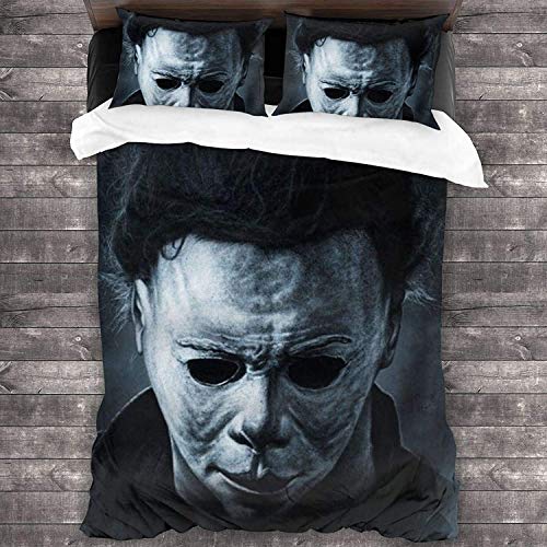 NICHIYO Halloween: The Curse of Michael Myers Bettwäsche-Set – Bettbezug und Kissenbezug, Mikrofaser, 3D-Digitaldruck dreiteiliger Bettwäsche (19,Single 135 * 200 cm+80 * 80 cm) von NICHIYO