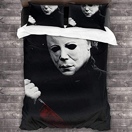 NICHIYO Halloween: The Curse of Michael Myers Bettwäsche-Set – Bettbezug und Kissenbezug, Mikrofaser, 3D-Digitaldruck dreiteiliger Bettwäsche (6,Single 135 * 200 cm+50 * 75 cm) von NICHIYO