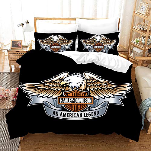 NICHIYO Harley Davidson Bettwäsche Set - Bettbezug und Kissenbezug,Mikrofaser,3D Digital Print dreiteiliger Bettwäsche(Bettbezug + Kissenbezüge) (10,Doubie 200 * 200cm) von NICHIYO