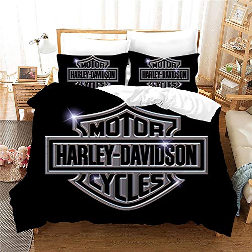 NICHIYO Harley Davidson Bettwäsche Set - Bettbezug und Kissenbezug,Mikrofaser,3D Digital Print dreiteiliger Bettwäsche(Bettbezug + Kissenbezüge) (13,Single 135 * 200cm) von NICHIYO