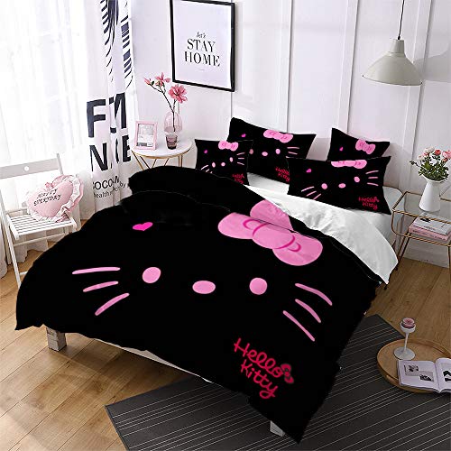 NICHIYO Hello Kitty Christmas Bettwäsche Set - Bettbezug und Kissenbezug,Mikrofaser,3D Digital Print dreiteiliger Bettwäsche(Bettbezug + Kissenbezüge) (5,Single 135 * 200cm) von DXQ