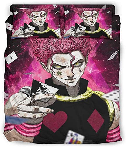 NICHIYO Hisoka Hunter Bettwäsche-Set, Bettdeckenbezug und Kissenbezug, Mikrofaser, 3D-Digitaldruck, dreiteilig, Einzelbett 135 x 200 cm + 80 x 80 cm von NICHIYO